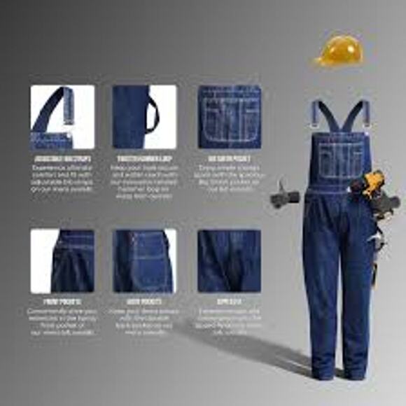 NEW BABAJEE MEN'S DENIM BIB OVERALLS SIZES 34 & 40 - Picture 3 of 12